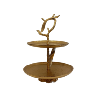 Support à gâteau à 2 niveaux en métal doré, présentoir à cupcakes et desserts en aluminium moulé en forme de branche d'arbre, plateau de service à étages