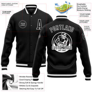 เสื้อแจ็คเก็ตวาร์ซิตี้แบบมีตัวอักษร  ผ้าวูลโพลีพรีเมียมสีดำขาว  ทรงโอเวอร์ไซส์  สไตล์สตรีทแวร์  สำหรับทุกเพศ  เหมาะสำหรับทีมมหาวิทยาลัย - Product Image 2