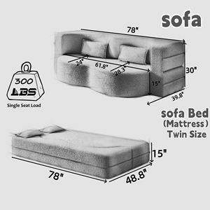 Divano Letto Moderno Convertibile in Tessuto Corduroy con Materasso Pieghevole da 15 Pollici, 2 Cuscini, Imbottitura in Schiuma, Elegante Dimensione Twin da 15 Pollici - Product Image 2