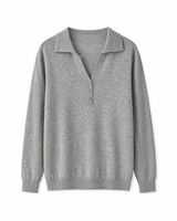 Supplier Grosir Sweater Rajut Wanita Wol Poliester Kerah Kancing Warna Solid Anti Kusut Lengan Panjang Musim Gugur Kasual