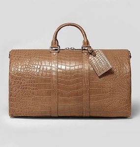 Crocodile Leather Weekender Duffle Bag Zipper Closure <b>Soft</b> Handle Unisex Travel 36-55L Capacity Alligator Pattern Durable - Product Image 1