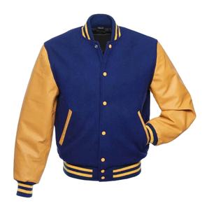 Cuerpo de lana Mangas de cuero Varsity Chaquetas de hombre Mezcla de algodón de poliéster Liso teñido Chaqueta de letras de lana y viscosa para hombre - Product Image 1