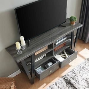 <b>Tall</b> <b>TV</b> Stand Cabinet Two Drawers with Metal Glides and Square Knob Handles Two Divided Shelf Tiers - Product Image 3