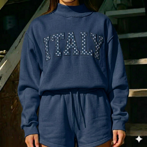 ชุดเสื้อคอเต่าและกางเกงขาสั้นเนื้อผ้านุ่มสบายสำหรับผู้หญิง อบอุ่น สบาย ใส่ได้ทุกวัน สไตล์ทันสมัย - Product Image 1