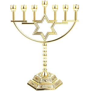 Luxury Gold Metal Menorah Candelabra 7 Branch <b>Candle</b> <b>Holder</b> Decorative Hanukkah Centerpiece Table Decor - Product Image 1