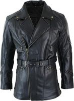 Manteau long en cuir noir pour homme, ceinturé, style motard, en véritable peau de mouton, coupe ajustée, veste de motard, vêtement d'extérieur chaud pour l'hiver