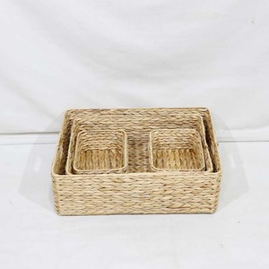 New Design Eco-Friendly Durable Water Hyacinth Rectangle Storage Basket Set of 4 Drawer Organizer Cutout Handle - Product Image 4