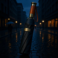 Parapluie pliant automatique personnalisé avec logo, 3 sections, 10 baleines, 116 cm, manche en bois, motif à carreaux, pour cadeaux d'entreprise et voyages d'affaires
