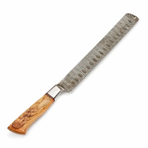 Couteau à découper artisanal en acier Damas de qualité industrielle, fabriqué sur mesure par Ahmad Fabric, manche en bois de 15 cm, lame à pointe tombante, étui en cuir, pour droitier - Product Image 5