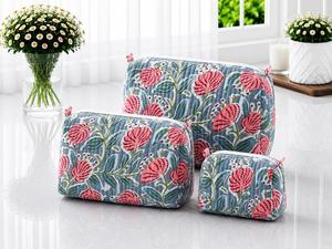 Ensemble de trousses de toilette matelassées en coton à motifs géométriques nautiques avec fermeture éclair, pochettes de maquillage portables pour le rangement en voyage - Product Image 6