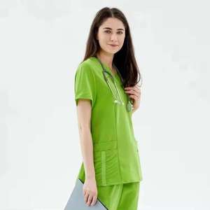 Women Medical <b>Scrub</b> Suit Set Hooded V-neck Stretch Jogger Casual Fleece 100% Cotton Oversized Anti-pilling Wholesale <b>Uniform</b> - Product Image 3