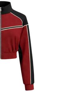 Chaqueta Deportiva Corta Roja y Negra para Mujer, con Cierre, para Gimnasio, Fitness, Ropa Deportiva, con Rayas en Contraste, Proveedor OEM - Product Image 4