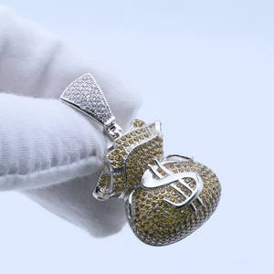 Colgante de moissanita chapado en rodio estilo Hip Hop con diseño de bolsa de dinero, plata de ley 925, joyería de moda urbana para hombre - Product Image 1