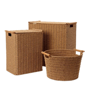 Panier de rangement élégant en jacinthe d'eau tressée à la main, organisateur naturel abordable pour la décoration intérieure, la lessive, les jouets et le salon - Product Image 3