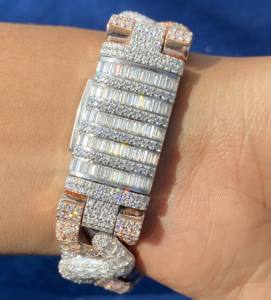 กำไลข้อมือเงินแท้ 925 ประดับเพชรโมอิสซาไนต์ทรงกลมและทรงบาแกตต์ ดีไซน์หรูหราแบบสองสี - Product Image 6