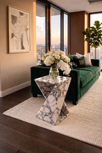 Table d'appoint en marbre naturel de luxe, table à piétement géométrique, table d'appoint moderne en marbre pour salon - Product Image 3