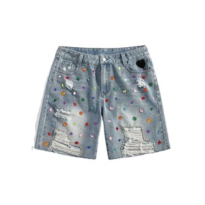 Pantalones Cortos de Playa de Mezclilla con Logotipo Personalizado, Estilo Nuevo, Alta Calidad, Tallas Grandes para Hombre, 100% Algodón, Impermeables, Transpirables, Lavado Desgastado de Verano - Product Image 1