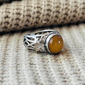 Vintage <b>Carnelian</b> Brass Gemstone Ring Bohemia Style Bezel Setting Silver Plated Hollow Cutout Tribal Wholesale for Women - Product Image 3