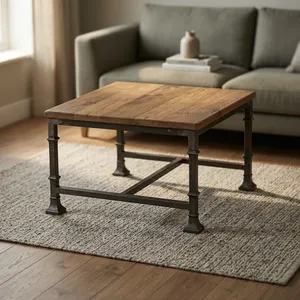 Industrial Rustic Iron Wooden Coffee <b>Table</b> <b>Reclaimed</b> Wood Top Metal Frame Farmhouse Living Room Furniture Modern Home Decor - Product Image 3