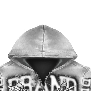 Sweat-shirt à capuche zippé pour homme, imprimé aigle gris, impression numérique, streetwear hip-hop, service OEM - Product Image 4