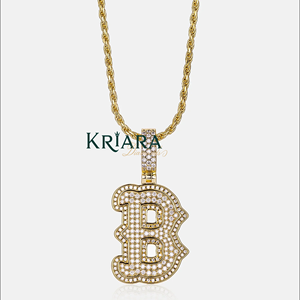 Pendentif lettre B en argent 925 avec diamant de laboratoire, coupe brillante ronde, style hip-hop, bijou unisexe - Product Image 3