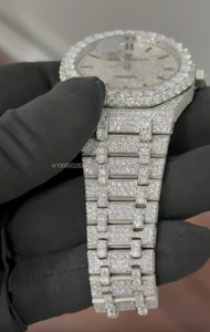 Montre automatique de luxe en acier inoxydable avec cadran en verre, style hip-hop, sertie de diamants Moissanite, unisexe, cadeau d'anniversaire ou de mariage - Product Image 4