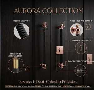 KELLTON Luxury Vintage <b>Black</b> & Rose Gold Square Durable Long Cabinet Pull <b>Handle</b> Decorative Wardrobe Door Furniture Hardware - Product Image 4