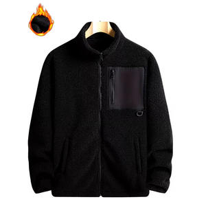 Veste en polaire sherpa pour homme, couleur noire, col montant, fermeture éclair, manches longues, coupe-vent, respirante, décontractée, 3 poches - Product Image 1