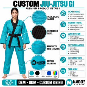 MANGOES FASHION Kimono et pantalon de BJJ unisexe, couleur Teal, 100% coton, léger, respirant, anti-humidité, pré-rétréci, IBJJF - Product Image 6