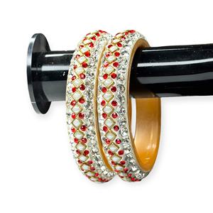 Juego de Brazaletes Acrílicos Rojos Transparentes Resistentes al Agua y al Deslustre, con Borde de Perlas, Chapados en Oro, Modernos, para Bodas, Uso Festivo, Precio al por Mayor - Product Image 2