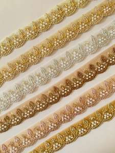 Bordure en dentelle florale brodée de sequins couleur personnalisée 100 % polyester style traditionnel doux pour chaussures et sacs – Vente en gros - Product Image 2