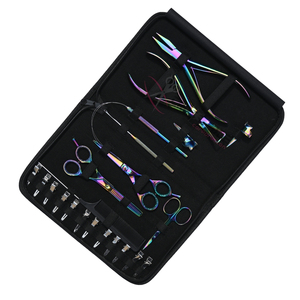 Premium Rainbow Hair <b>Extension</b> Technician Toolkit with Flat <b>Bead</b> Crimper Removal Tool Barber Cutting & Thinning & Mini Scissor - Product Image 1
