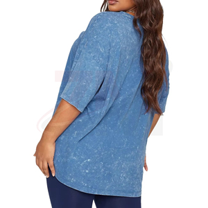 Camiseta de algodón sólido para mujer, cuello redondo, holgada, transpirable, material suave, informal, para verano, uso diario, top esencial de moda - Product Image 3