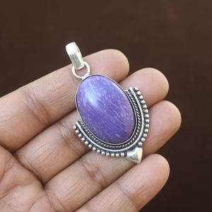 Colgante de Charoita en Plata de Ley 925, Collar de Piedras Preciosas Hecho a Mano, Joyería, Regalo de Cumpleaños para Mujer - Product Image 1