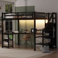 Lit superposé multifonctionnel moderne en métal avec bureau et rangement, cadre de lit double/double XL gain de place pour chambre, dortoir, villa