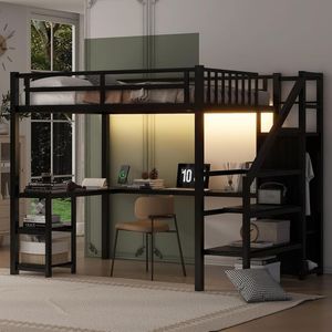 Multifunctional Metal Loft Bunk <b>Bed</b> with Desk, Storage Cabinet, <b>Space</b> <b>Saving</b> <b>Bed</b> Frame for Bedroom, Dormitory and Villa - Product Image 2