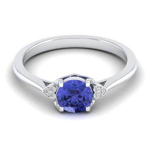 Bague de fiançailles en or massif 14 carats avec diamant, pierre précieuse tanzanite de 0,84 carat, taille ronde, design original REYES, bijoux faits à la main - Product Image 5
