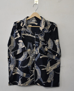 Conjunto de Pijama Artesanal de Algodón de Tres Piezas, Corte Holgado, Camisa de Manga Corta con Botones - Product Image 5