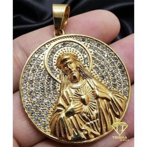 Pendentif Cœur Sacré de Jésus en Moissanite, Collier Religieux en Argent Sterling 925 avec Diamant Rond, Bijou - Product Image 3