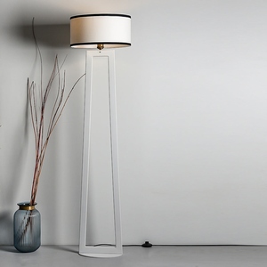 Minimalist White Floor Lamp Nordic Standing Light Geometric Metal <b>Frame</b> Drum Fabric Shade Modern Living Room Lighting - Product Image 3