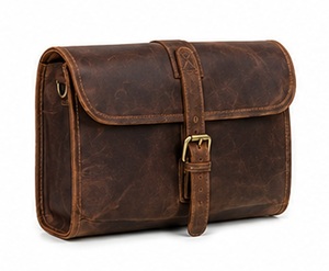Neceser de Viaje Colgante de Cuero Genuino Premium, Organizador de Cosméticos Enrollable con Gancho para Hombre - Product Image 4