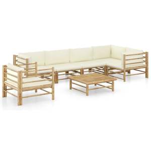 Set Lounge da Giardino Bianco Crema in Bambù Naturale e Poliestere - Product Image 1