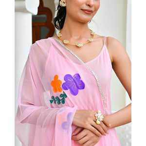 Ensemble de costume en mousseline de soie à fleurs pêche - Taille XS - Product Image 1