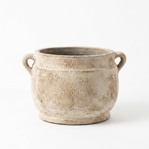 Pot à plantes artisanal en terre cuite rustique couleur crème, bol/bassin à large ouverture, vente en gros - Product Image 1