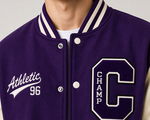 Veste universitaire unisexe violette à boutons, avec patch lettre C brodé, style streetwear, coupe classique, col en V, pour l'hiver - Product Image 6