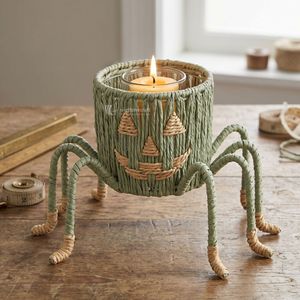 Support de bougie en papier de paille en forme d'araignée, style bohème, pour bougies chauffe-plat, décoration de fête d'Halloween et de maison pour les fêtes - Product Image 2
