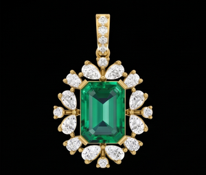 Collar con Colgante de Piedra Preciosa Verde Corte Esmeralda de Lujo |   Colgante Floral Halo con Diamantes Cultivados en Laboratorio en Oro Amarillo |   Joyería llamativa - Product Image 1