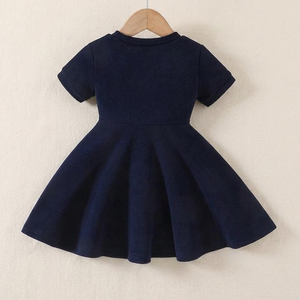 Girls Elegant Navy Blue <b>Bow</b> Dress / Kids Party Wear Fit & Flare Dress - Product Image 2