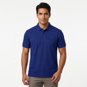 Polo en coton bleu à manches courtes avec logo brodé sur le devant, tissu Oxford décontracté pour homme, respirant, coupe classique - Product Image 3