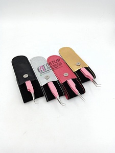 Pince à épiler professionnelle en acier inoxydable, anti-magnétique, anti-statique, à pointe dentelée, avec revêtement pailleté rose à 90 degrés, longueur 10 mm - Product Image 4